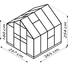 Afbeelding van een kas met afmetingen van 160 cm hoog, 257 cm breed en 263 cm diep