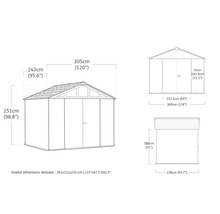 Technische tekening van een tuinhuis met maatvoering