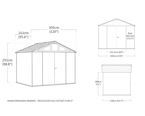 Technische tekening van een tuinhuis met maatvoering