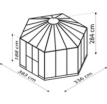 Technische tekening van een tuinhuis met maatvoering