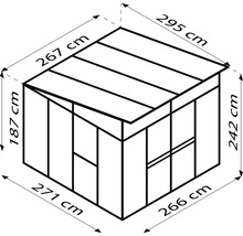 Maattekening van een tuinhuis met maatvoering