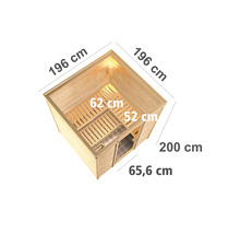 Interieur van een sauna met afmetingen weergegeven