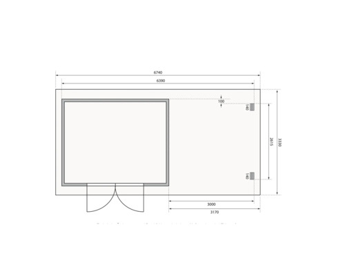 Plattegrond van een tuinhuis met afmetingen