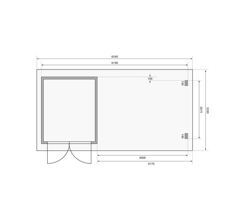 Plattegrond van een tuinhuis met afmetingen