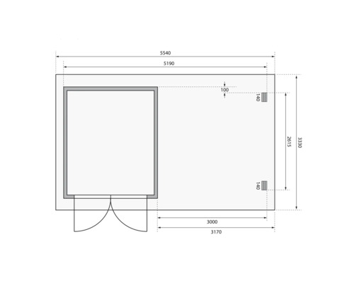 Grondtekening van een tuinhuis met maatvoering