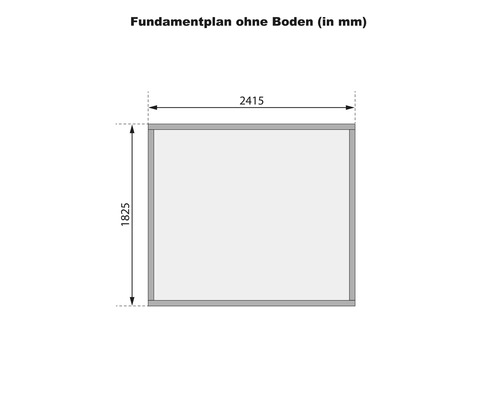 Fundamentplan zonder bodem met de afmetingen 2415 bij 1825 millimeter
