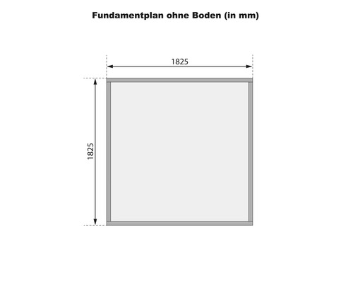 Fundamentplan zonder bodem met afmetingen van 1825 mm