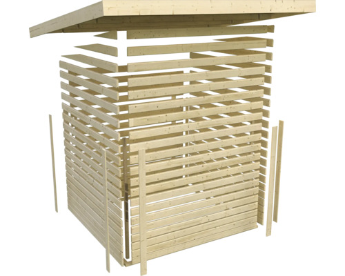 Explosietekening van een houten huis met dak