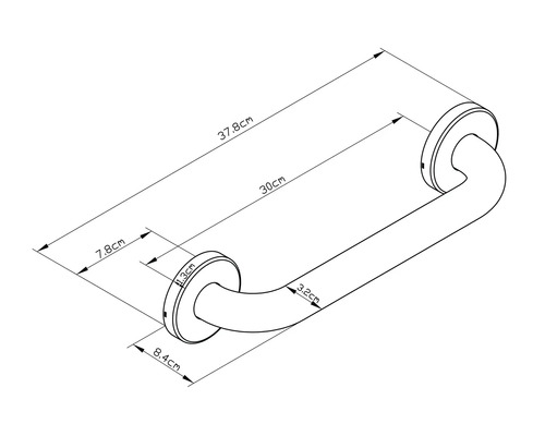 Technische tekening van een handgreep met maatvoering