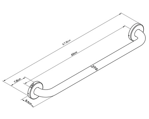 Technische tekening van een handgreep met afmetingen