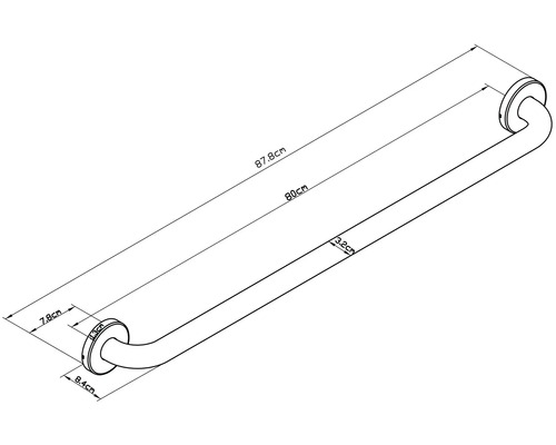 Technische tekening van een handgreep met maataanduidingen